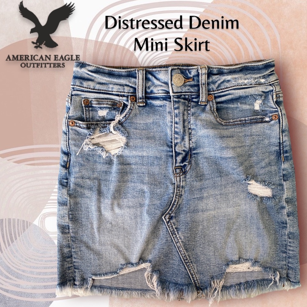American Eagle Distressed‎ Denim Mini Skirt Stretch